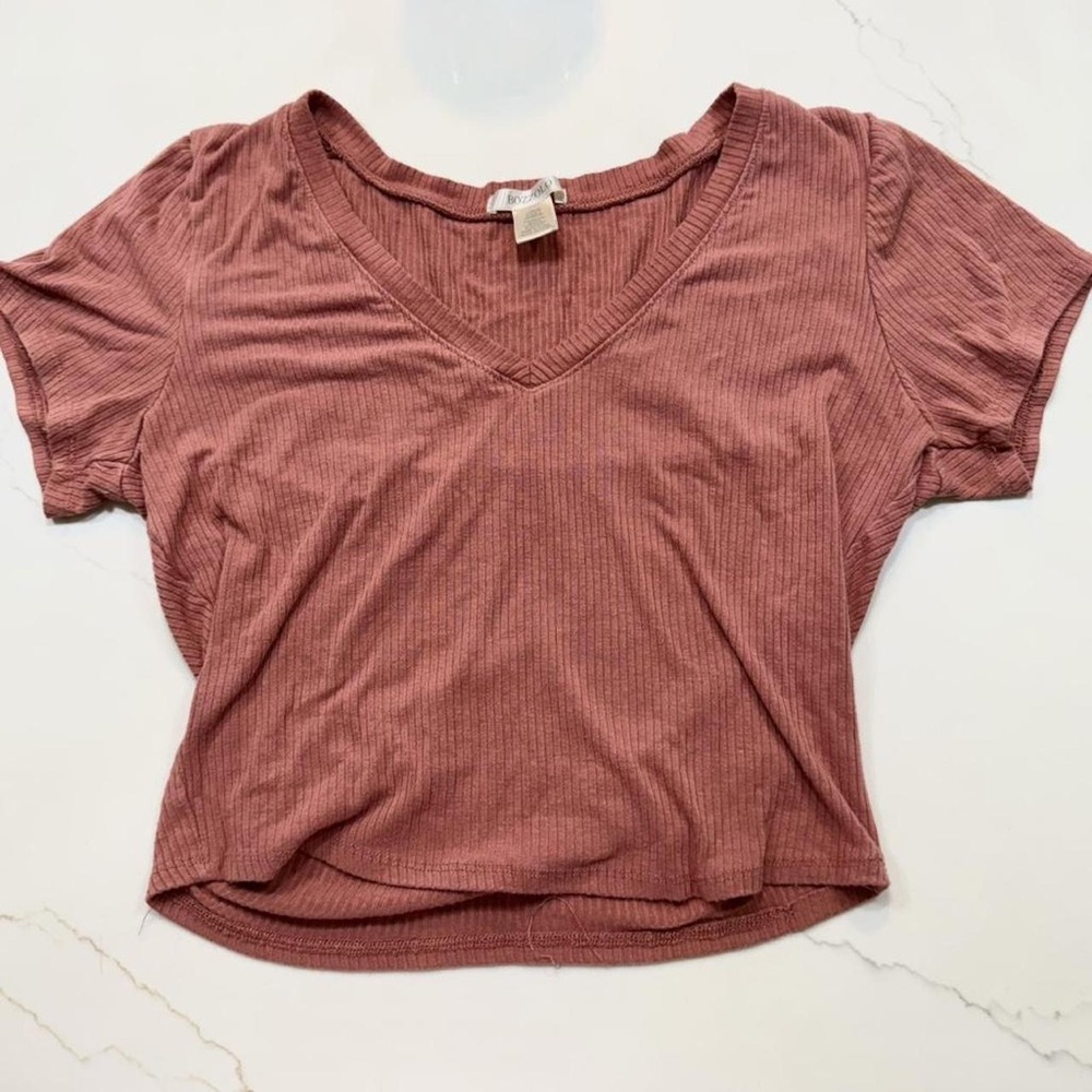 Bozzolo Ribbed V-Neck Crop Top - Rosewood